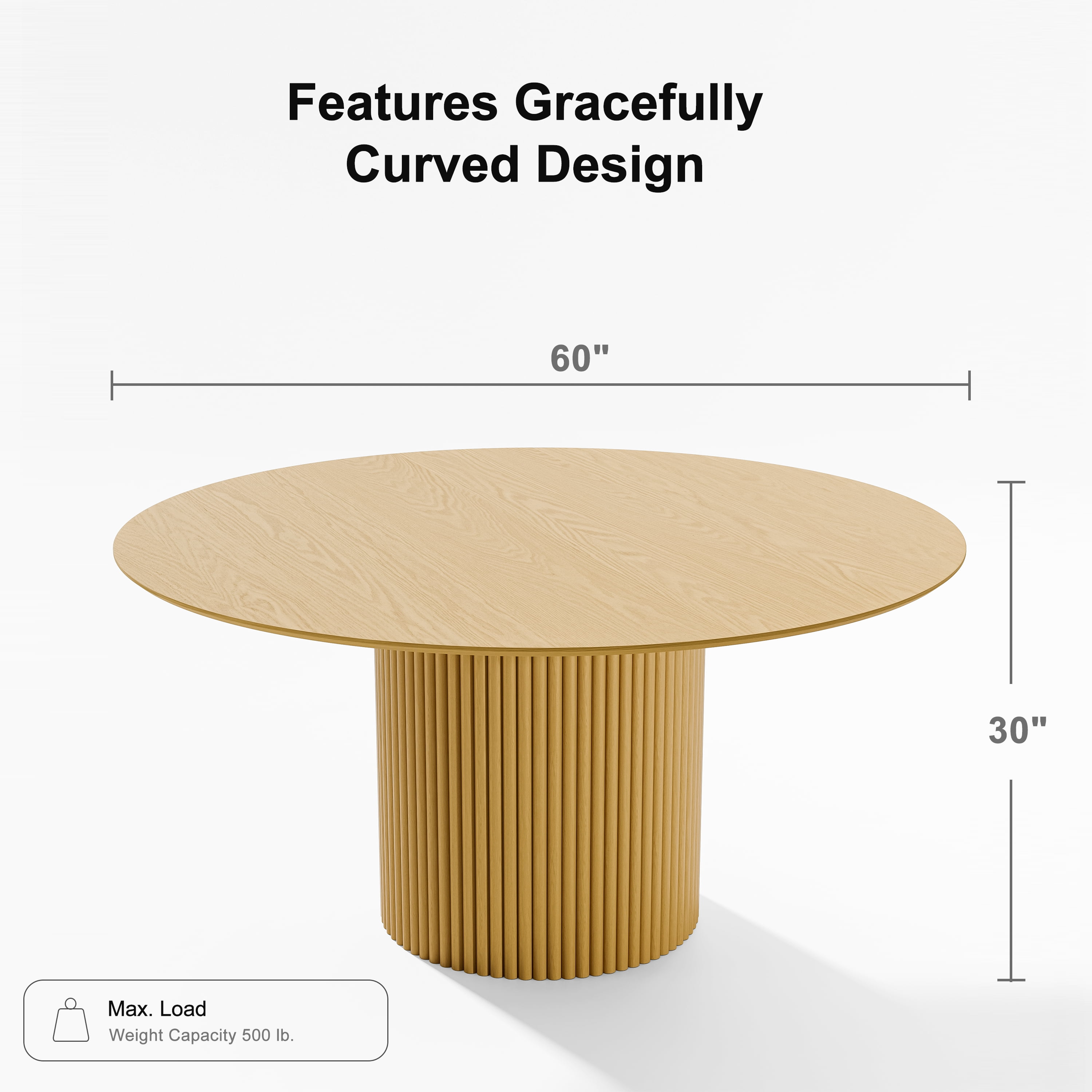 60 in. Soild Wood Natural Oak Dining Table Round Kitchen Table