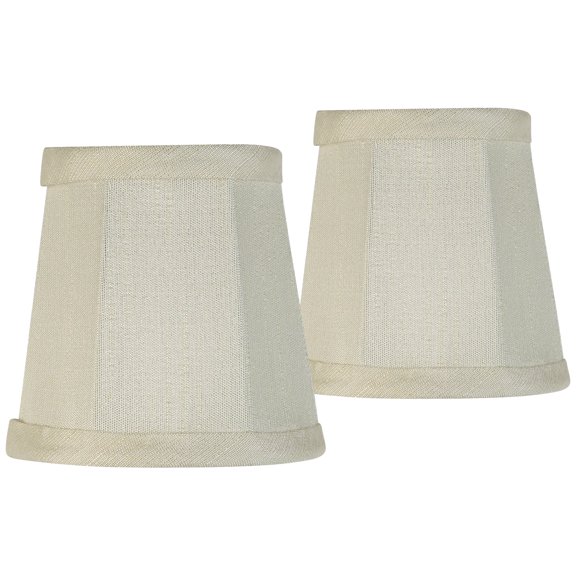 Set of 2 Empire Lamp Shades Cream Fabric Small 3" Top x 4" Bottom x 4" High Candelabra Clip-On Fitting