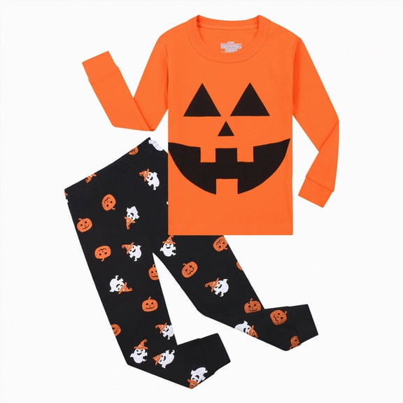 TOWED22 Toddler Boys Girls Halloween Pajamas Pumpkin Print PJs Sleepwear Cute Print Pant Sets Kids Jammies(Black,7-8 Y)