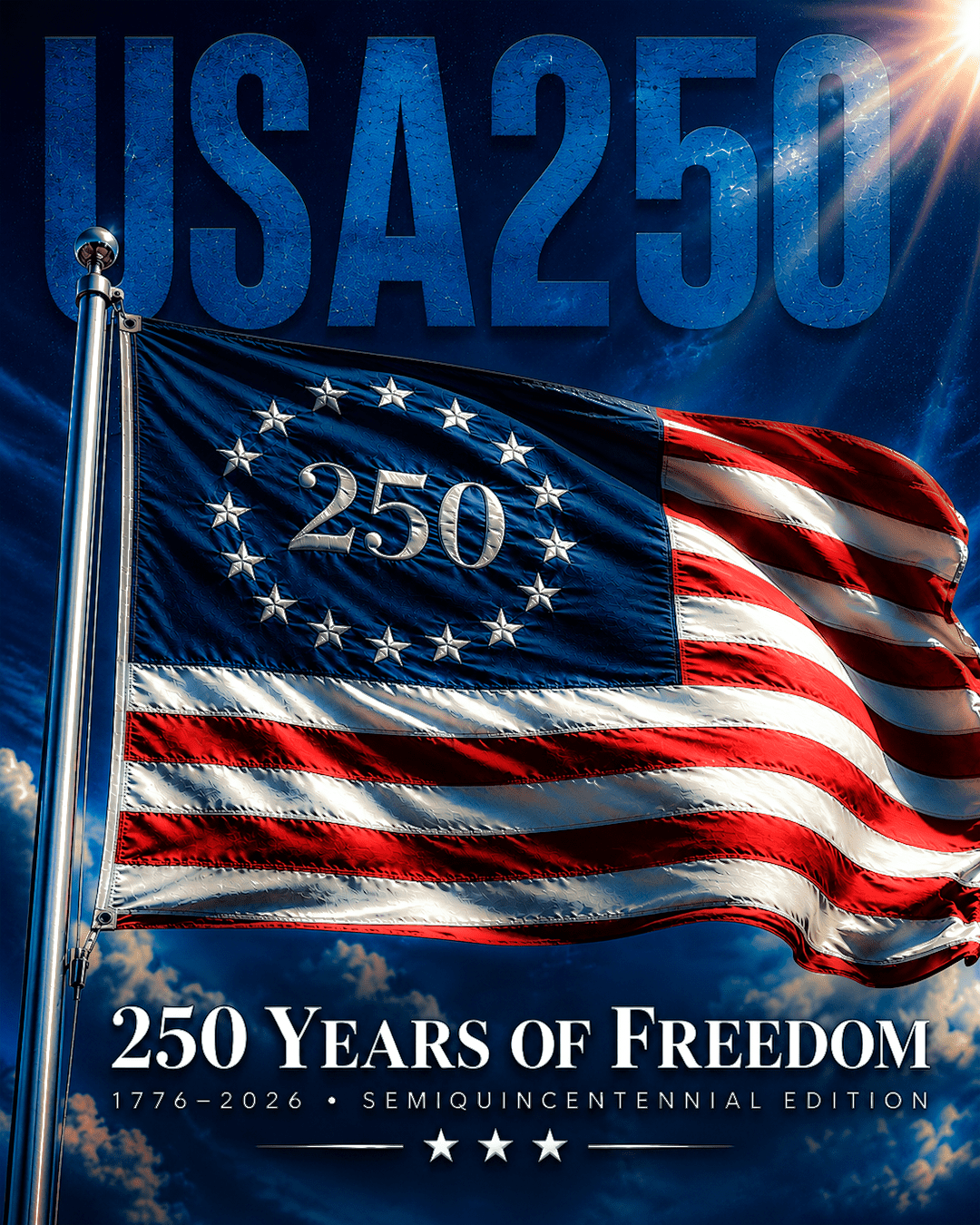 USA 250th Anniversary Flag 3x5 Ft, 1776–2026 Semiquincentennial Printed Polyester Outdoor Banner, American Patriotic Celebration Decor Flag