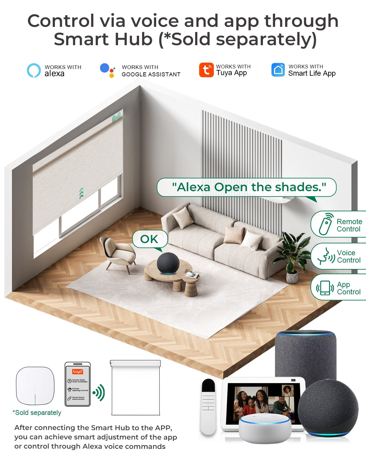 Allesin Motorized Blinds No Drill Automatic Roller Shades with Remote | Rental-friendly & Easy Install Smart Electric Blackout Window Blinds for Apartment, Cream-Linen 30x72