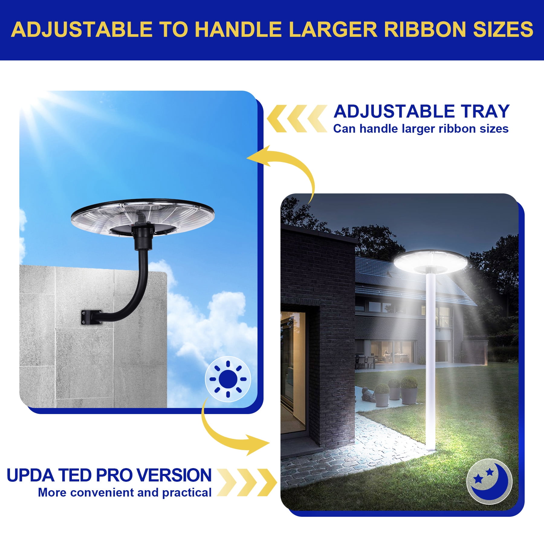 MUCH 10000W Extra Large Solar Light Post Light, 360° Round Solar Street Light Outdoor Waterproof Montion Sensing Dusk to Dawn Lamp with Remote and Pole for Garden, Patio,Road,Countr yard