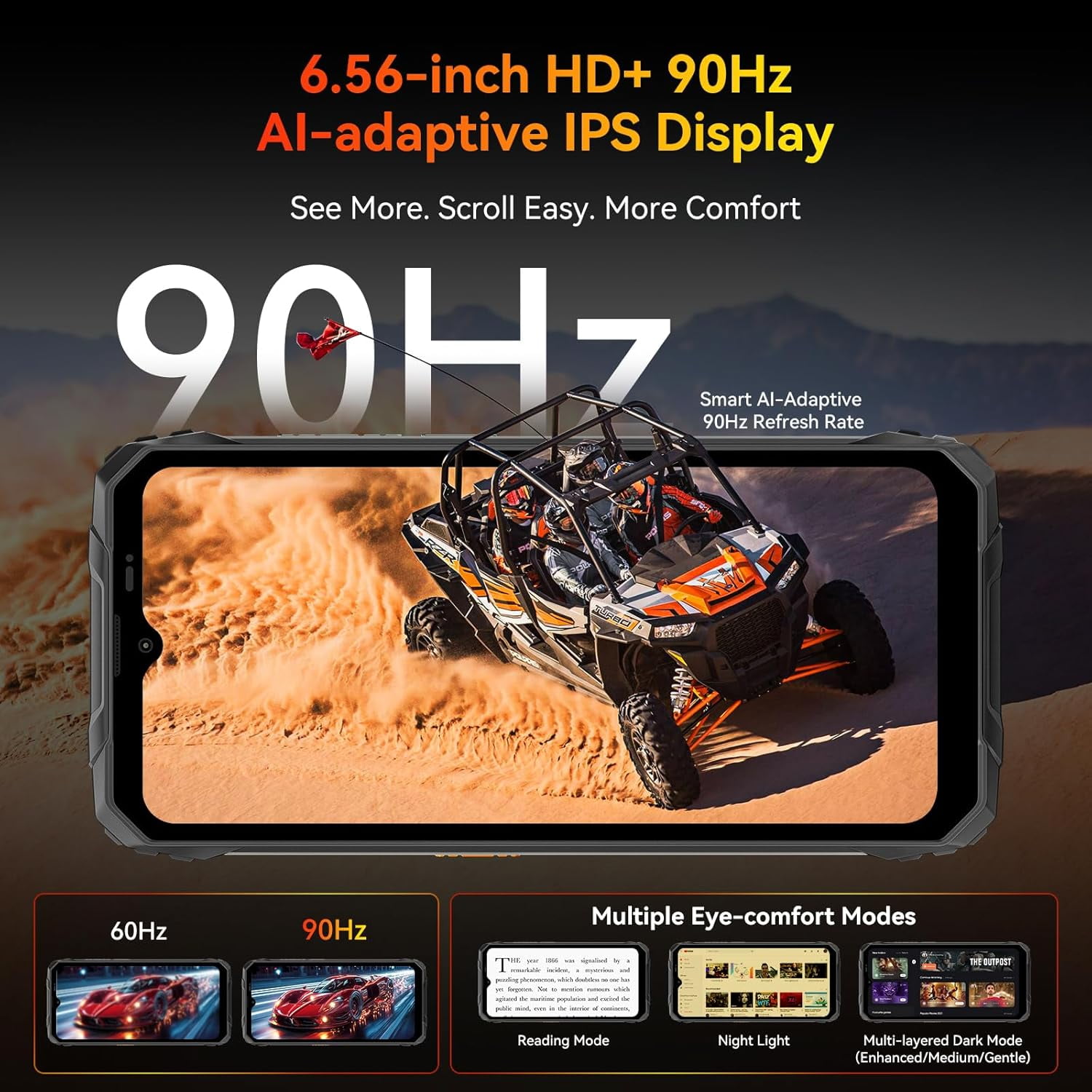 Blackview Fort1 Rugged Smartphone,10000mAh,12GB RAM+256GB/2TB Rugged Phone,Android 15 Phone,16MP AI Camera, 6.56'' 90Hz Display, IP68/69K Waterproof Smartphone NFC, Face ID, Black