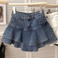 thumbnail image 5 of KAUOD Girls Denim Mini Skirt Ruffle 𝗧iered Layer Jean Skirts Stretchy Cute High Waist Zipper Skirts Y2K Dance Skirt, 5 of 9