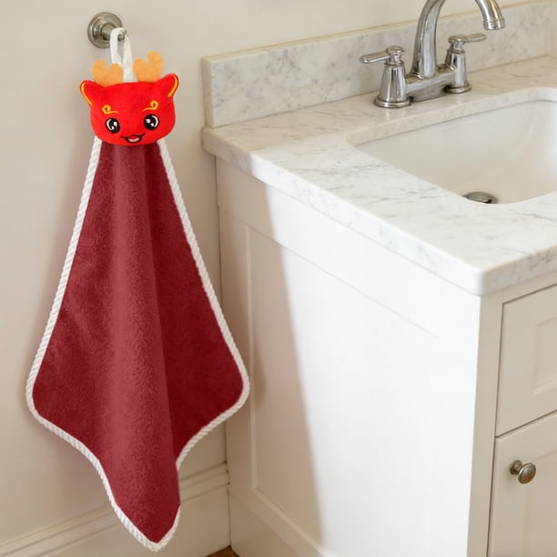 Toalla de mano infantil con dibujos animados | Polar coral grueso y absorbente | Toalla colgante de 30 x 30 cm para niños, cocina o baño