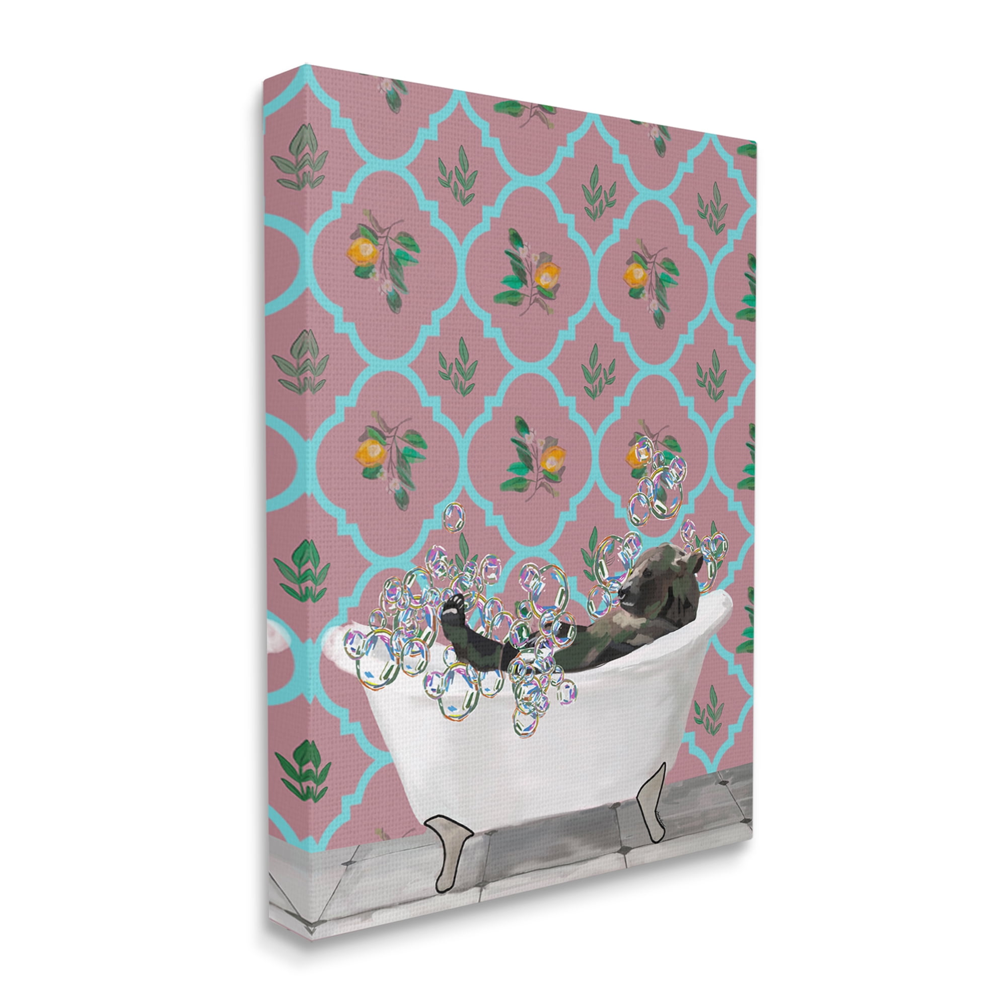 Stupell Industries Bear with Bathtub Bubbles Animals & Insects Painting Gallery Wrapped Canvas Print Wall Art, 30 x 40