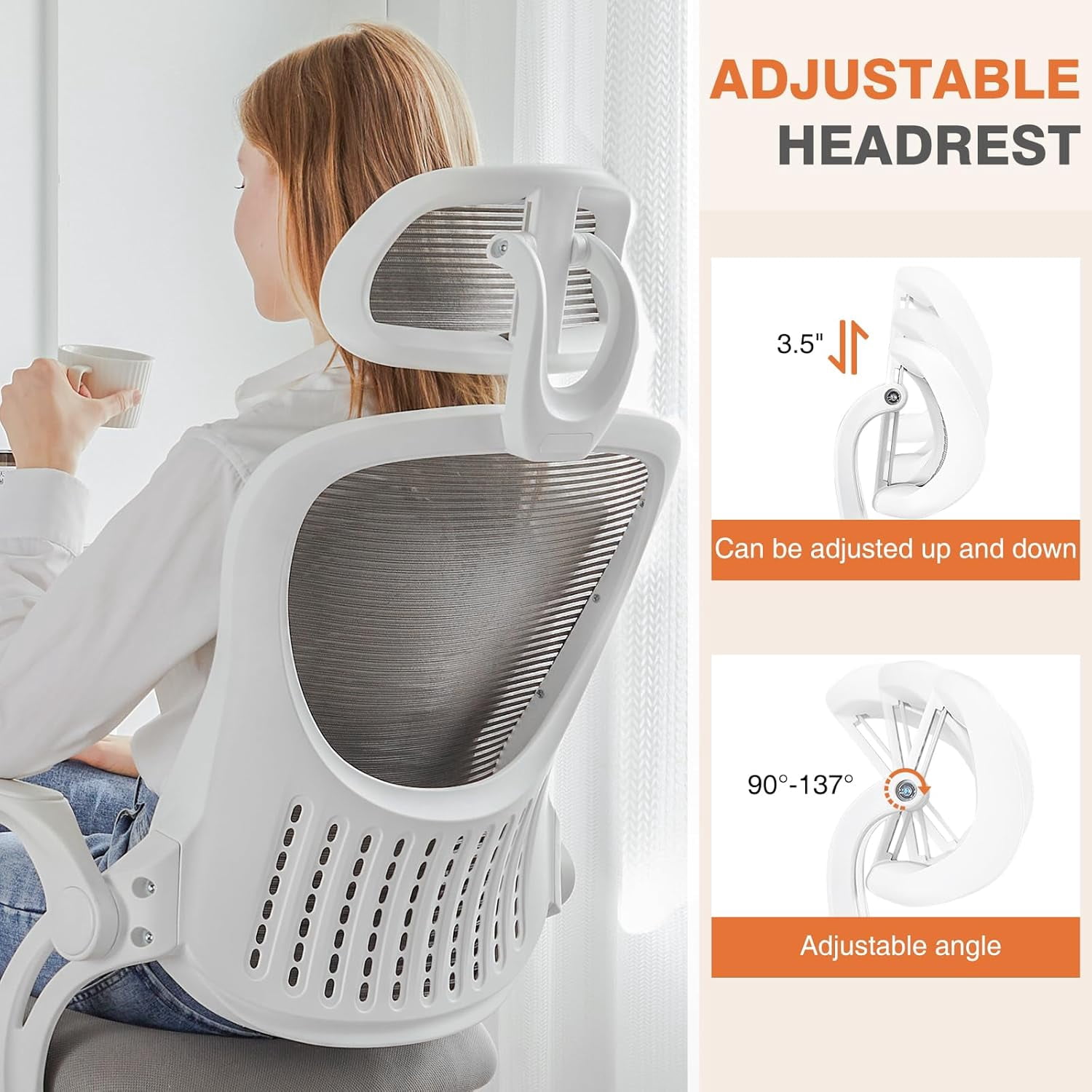 Atilioo Ergonomic Office Chair with Adjustable Headrest and Flip-Up Arms, Rolling Desk Chair for Adults with Lumbar Support, Gray