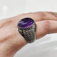 thumbnail image 5 of Amethyst Mans Ring, Natural Amethyst, February Birth, Silver Jewelry, 925 Silver Ring, Birthday Gift, Heavy Mens Ring, Arabic Design, Ottoman Style Ring, Christmas, Turkey Mens Signet Ring, 5 of 7