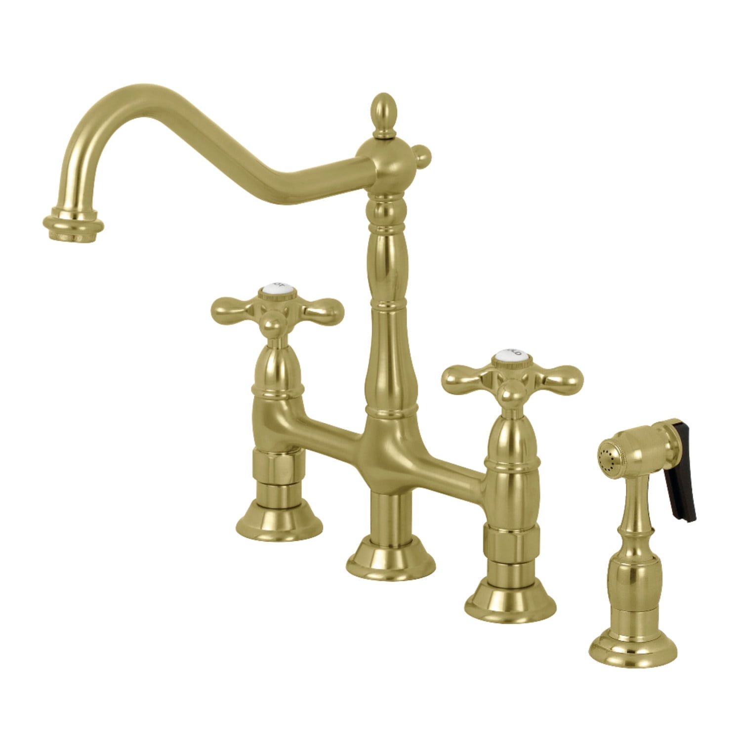 Kingston Brass KS1277AXBS Heritage Bridge Kitchen Faucet with Brass