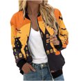 thumbnail image 3 of QATAINLAV Womens Bomber Jacket Long Sleeve Zip Up Halloween Printed Outerwear Lightweight Loose Casual Fall Coats with Pockets, Multicolor, L, 3 of 6