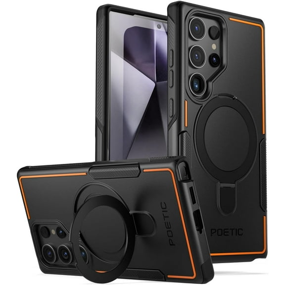 Poetic Neon Case for Galaxy S24 Ultra 6.8", [Magnetic Ring Stand] Dual Layer Rugged Slim Shockproof Protective Cover, Black