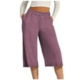 thumbnail image 2 of Htigea Clearance Womens Capri Yoga Pants Wide Leg Drawstring Lounge Pants Loose Comfy Workout Capris Sweatpants with Pockets Today Deals Purple 2XL, 2 of 6