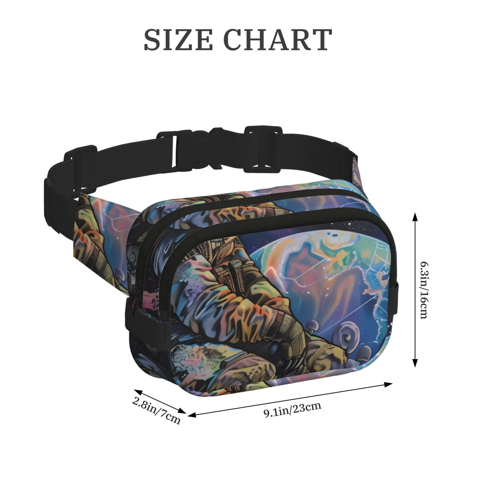 Picia Rainbow Astronaut Space Landscape Print Square Double-Layer Waist Bag Mini Adjustable Waist Belt Bag Exercise Running Travel Hiking
