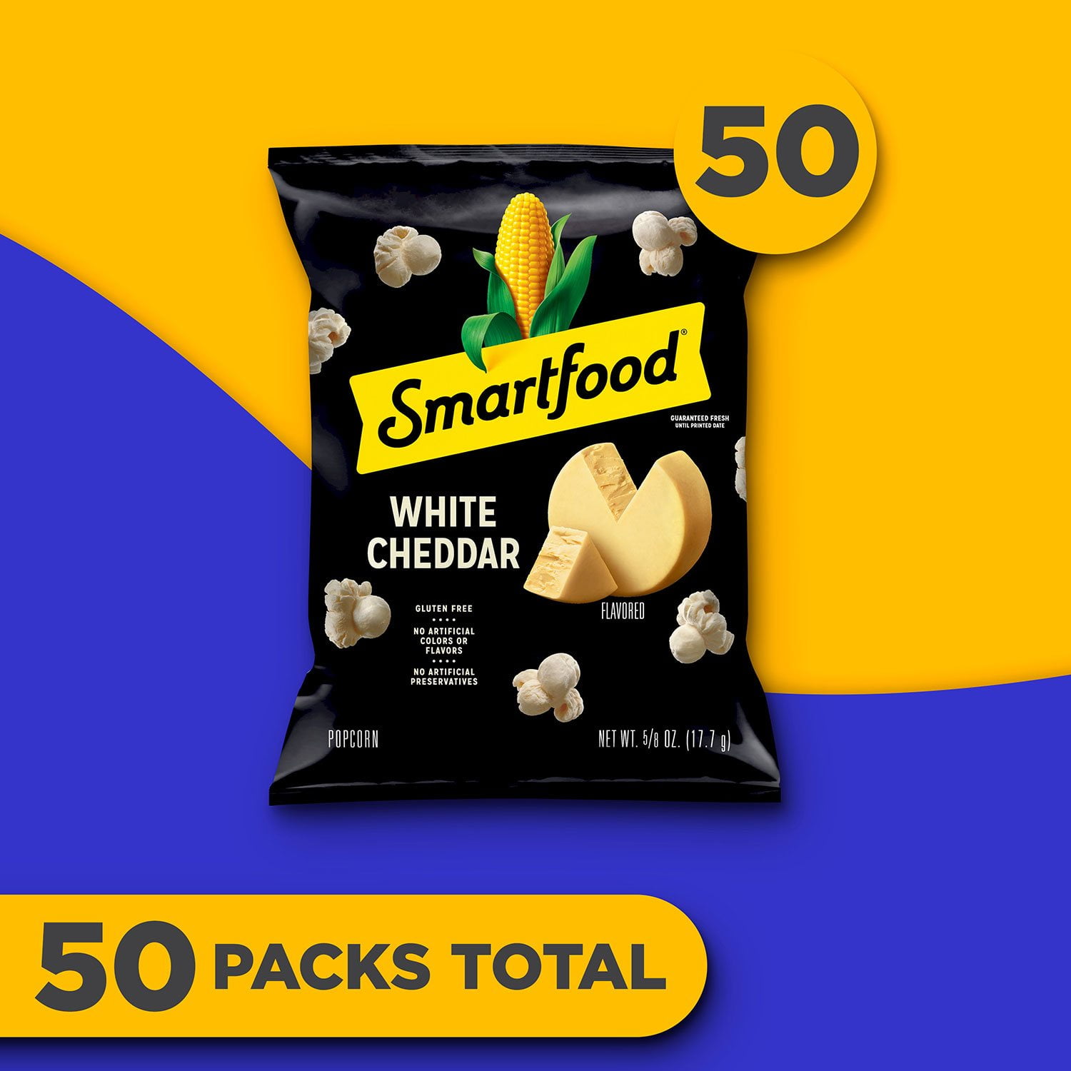 Smartfood White Cheddar Cheese Popcorn, Classic Air-Popped Snack, 0.625 oz., 50 pk. With White Bowl By OMA