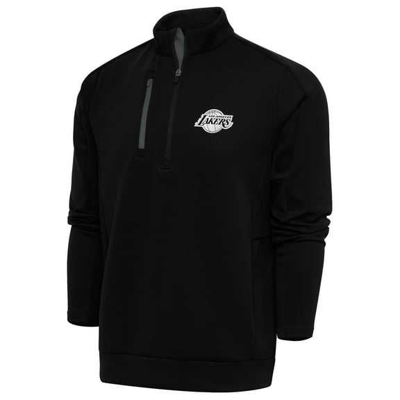 Men's Antigua Black Los Angeles Lakers Metallic Logo Generation Quarter-Zip Top