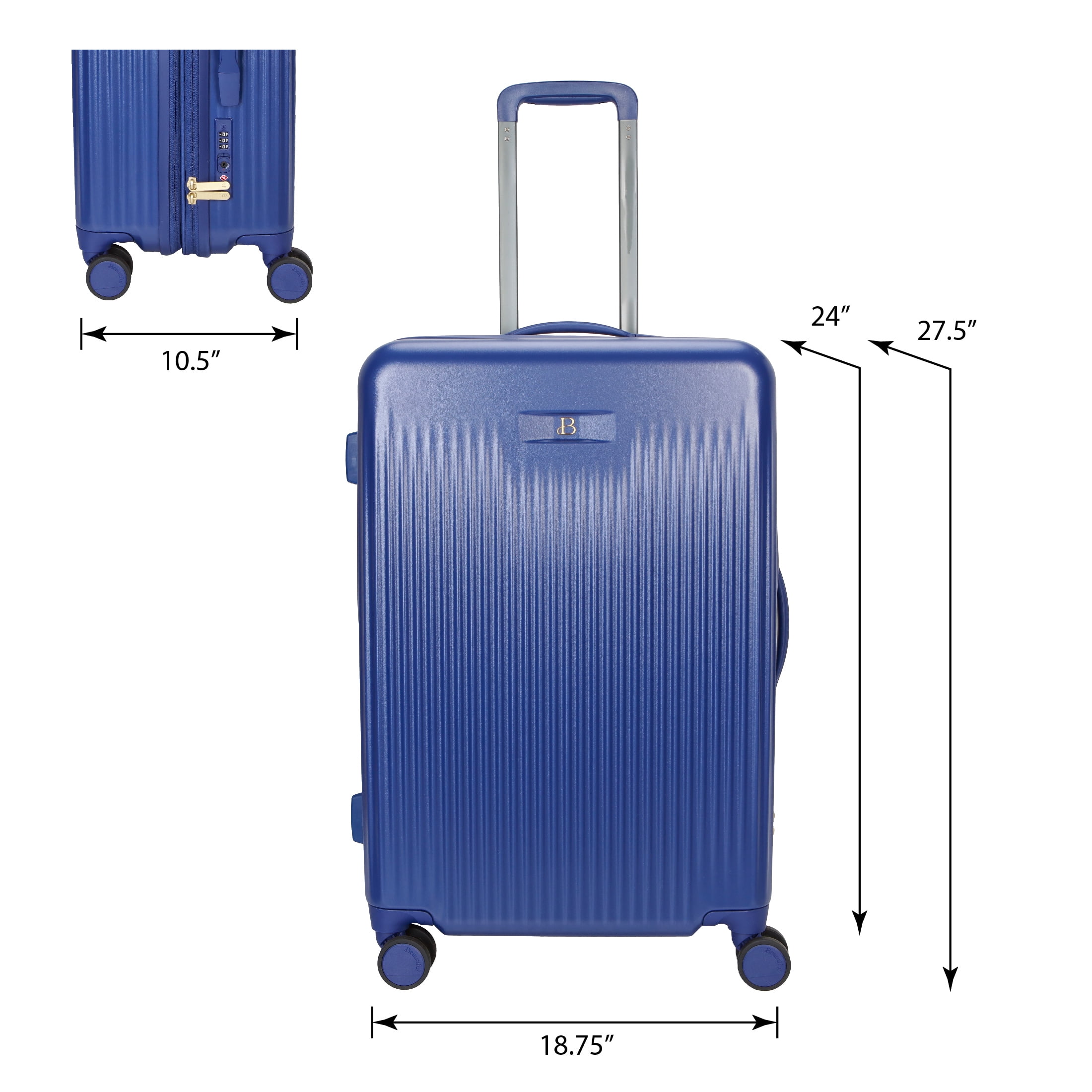 Beautiful 24-inch Checked Expandable Hardside Upright Luggage by Drew Barrymore, Starry Night Blue