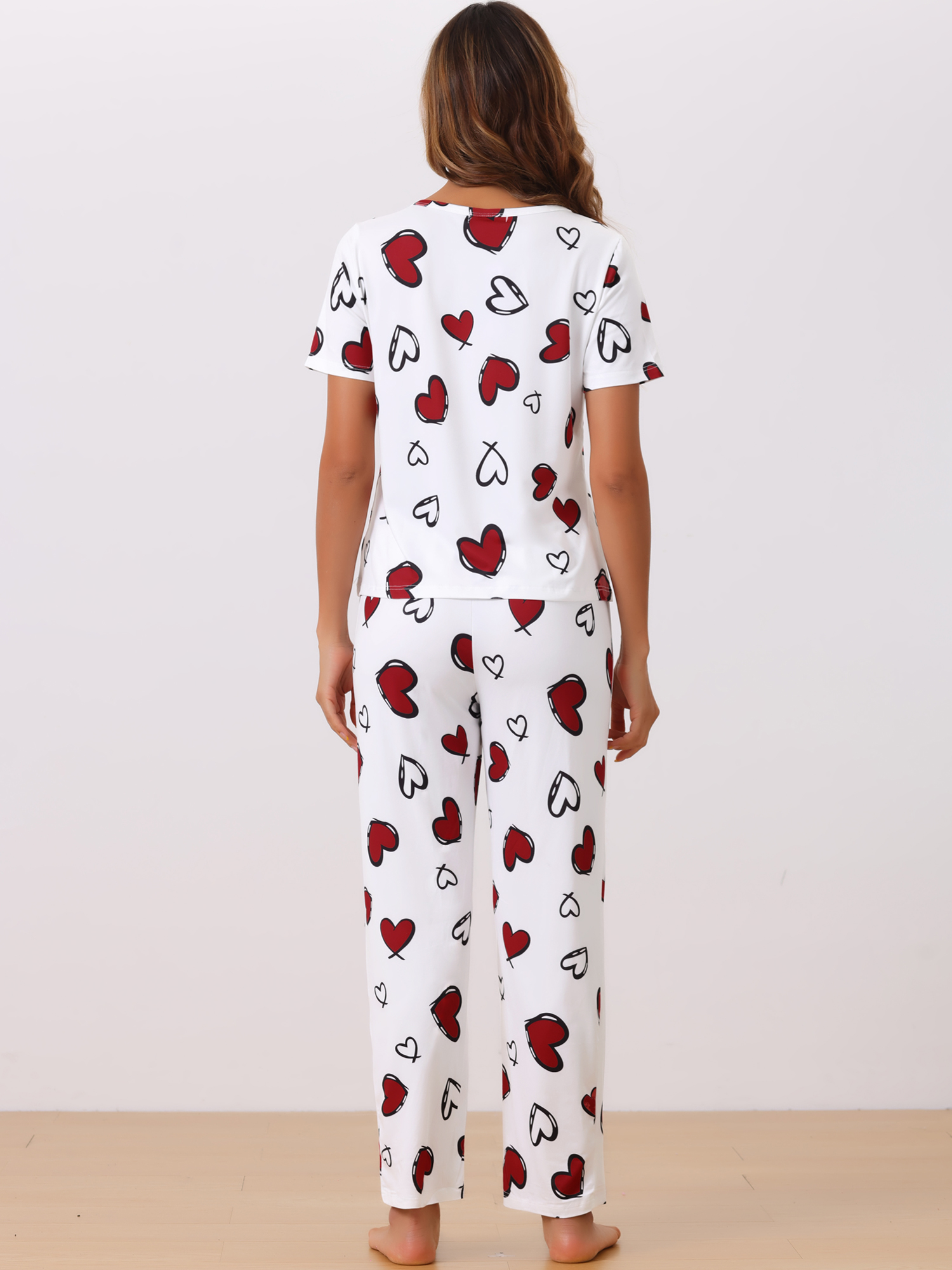 DARING DIVA Women's Short Sleeve Shirt with Long Pant Pajamas Sets S White