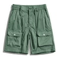 thumbnail image 2 of VSSSJ Cargo Shorts for Men Oversized Fit Relax Button Zipper Multi-Pockets Five Point Elastic Waist Solid Color Short Pants Sport Breathable Hiking Shorts Army Green L, 2 of 9