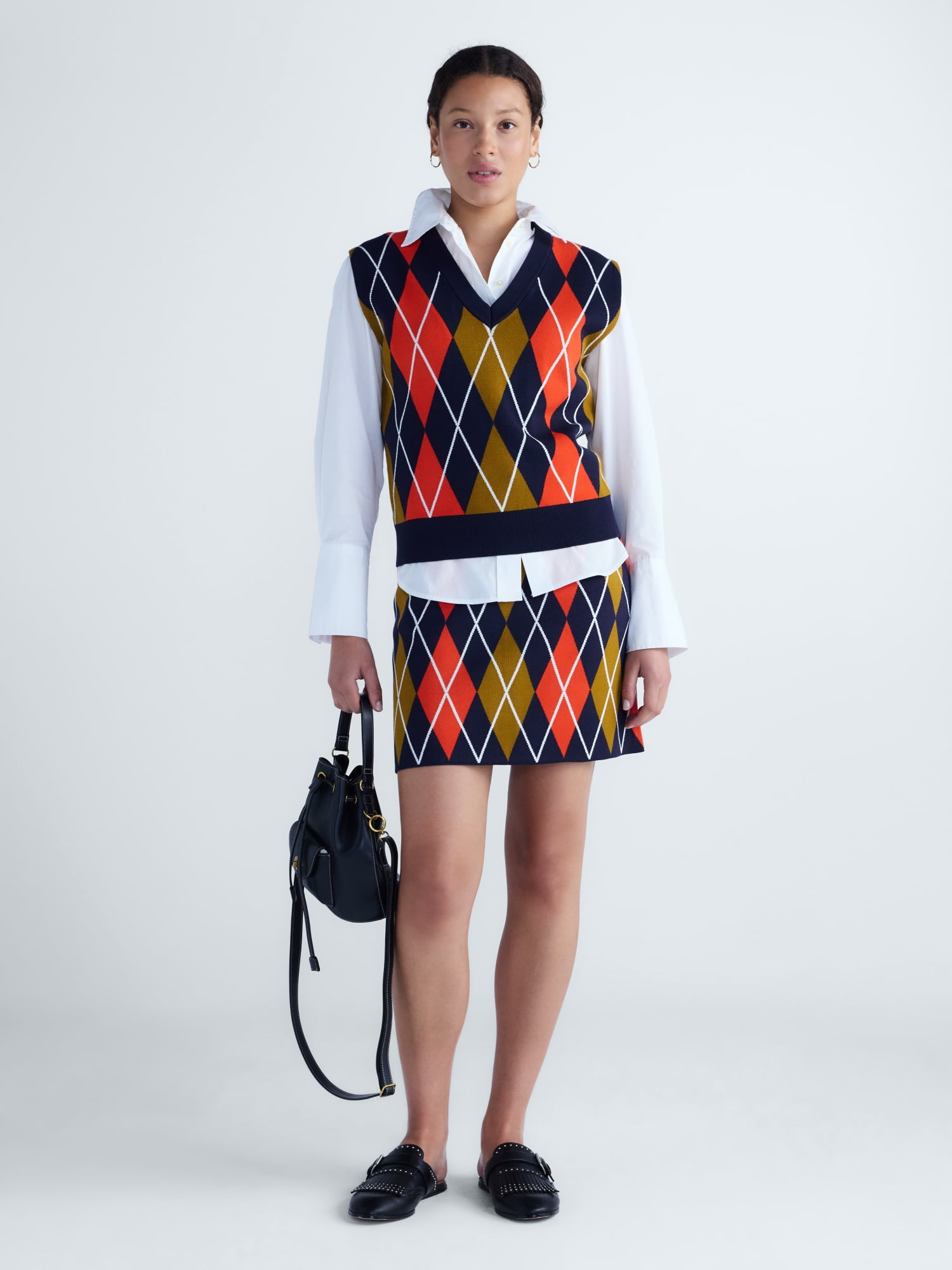Free Assembly Women's and Women's Plus Missy Pull On Argyle Mini Pull On Sweater Skirt, Sizes XS-4X