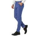 thumbnail image 5 of Unique Bargains Men's Checked Printed Slim Fit Flat Front Skinny Plaid Pattern Trousers 36 Blue, 5 of 6