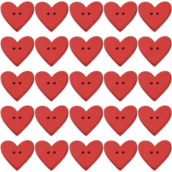 100 Pcs 2 Holes Red Heart Shaped Buttons Flat Natural Wooden Buttons Solid Color Spray Painted Sewing Buttons Bulk for Sewing Making Crafts Scrapbooking Valentines Day Diy Accessories Supply Red