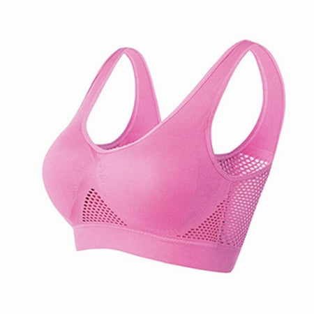 Kddylitq Women s Sports Bras Solid Color Hollow Out Breathing Holes Plus Size Bra Yoga Sports Underwear Pink L