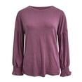 thumbnail image 3 of Annhoo Fall T Shirts for Women Crew Neck Ruffle Lantern Sleeve Blouses Casual Baggy Solid Color Pullover Tops, 3 of 7