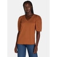 thumbnail image 2 of The Pioneer Woman Mixed Media Top with Puff Sleeves, Sizes XS-3X, Women’s, 2 of 6