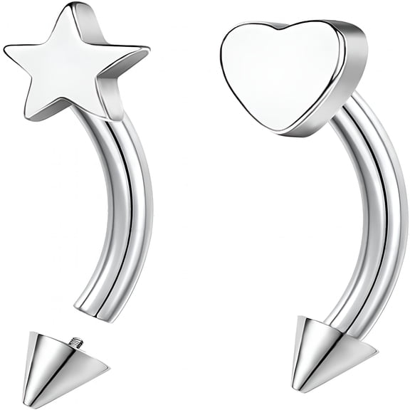DESIGNICE Heart Piercing Jewelry Titanium Eyebrow Rings Star Vertical Labret Lip Jewelry 16G Curved Barbells Daith Earrings for Women Men (10Mm)