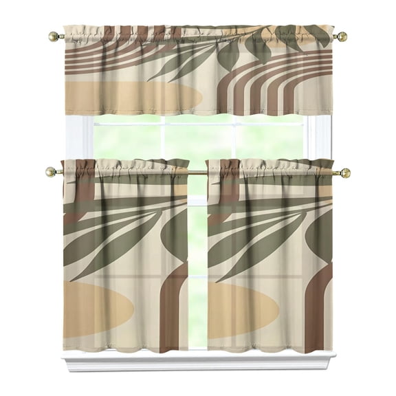 Modern Abstract Geometric Lines Boho Kitchen Curtain Valance 3 Piece Set Farmhouse Kitchen Curtains and Valance Set Short Curtain Sink Window Decor 36 Inch Small Window Treatment Tier 275x36 Length