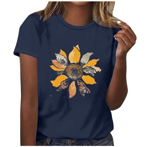 Tops Cortos para las Mujeres Blusas Impresas Manga Corta Cuello Redondo, Tops de Blusa para las Mujeres Primavera Verano Casual