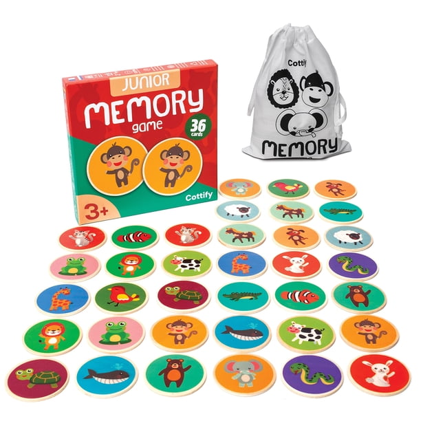Juego de combinación de madera inspirado en Montessori para niños de 2 a 4 años - Juego de 36 tarjetas duradero y resistente a los arañazos, incluye bolsa de transporte - Juego de memoria para niños d