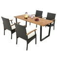 thumbnail image 1 of Gymax 5PCS Rattan Dining Set Acacia Wood Table 4 Wicker Chairs w/ Umbrella Hole Patio, 1 of 8