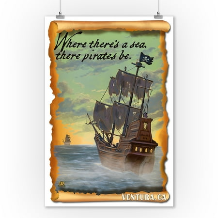 - Ventura, California - Pirate Ship - Lantern Press Artwork (9x12 Art Print, Wall Decor Travel Poster)