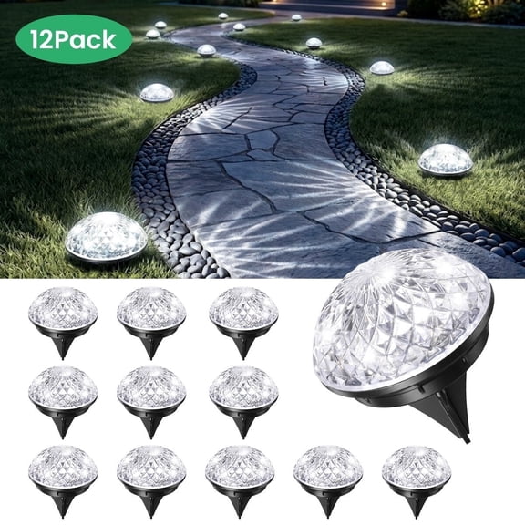 BLITZWILL Solar Ground Lights Outdoor, 12 Pack Bright LED Solar Pathway Lights Waterproof for Landscape Decoration, Deck Lighting for Garden Walkway Driveway (Cool White)