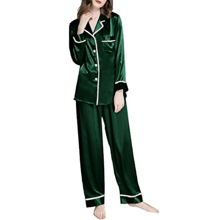 

STEADY Women Long Sleeve Like Silk Pajamas Two Piece Sets