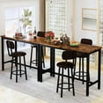 thumbnail image 4 of Cvortll 3-Piece Pub Dining Table for 2, Farmhouse Dining Table Set with 2 PU Leather Upholstered Stools, Rectangle Pub Dinette for Small Space (Brown), 4 of 7