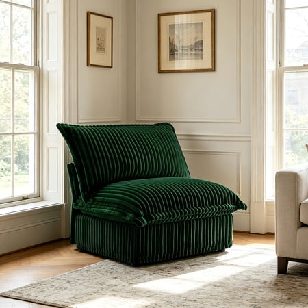 AUU Corduroy Armless Sofa, Green Upholstered Couch for Living Room or Apartment