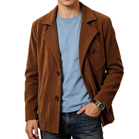 Jerdar Men's Corduroy Blazer Jacket Sport Coat Lapel Collar Two Button Single Breasted Solid Color Fall Winter Vintage Retro Casual Business Work Top Warm Jacket
