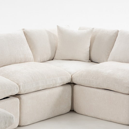 Modern Modular Sectional Sofa with Ottoman, Oversized 7-Seater L-Shaped Cloud Couch for Living Room, Apartment & Family Lounge, Beige