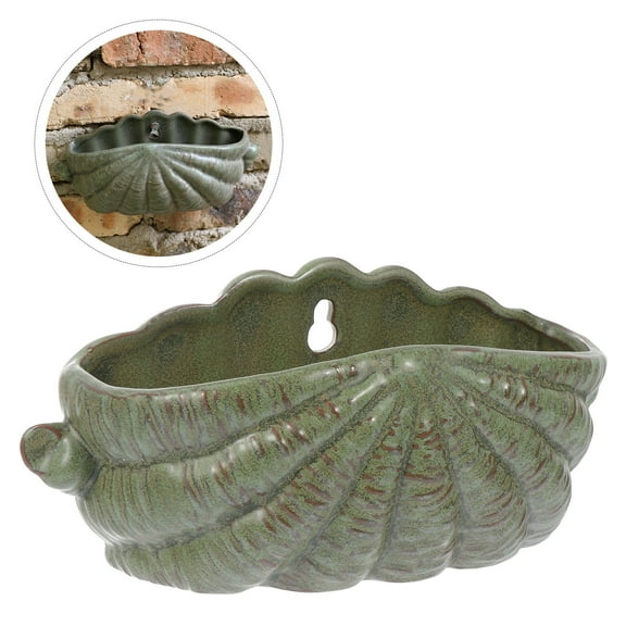 Worgeous Vintage Green Ceramic Flower Pot for Small Plants and Succulents with Wall Hanging Bracket