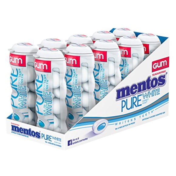 Mentos Gum Pocket Bottle, Pure White Sweet Mint, Stocking Stuffer, Gift, Holiday, Christmas, 1.06 Ounce (Pack of 10)
