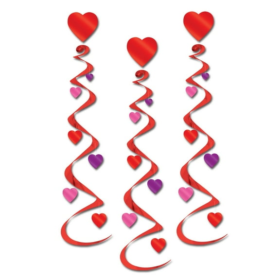 Party Central Club Pack of 18 Red and Purple Heart Whirl Valentines Day Hanging Decorations 30"