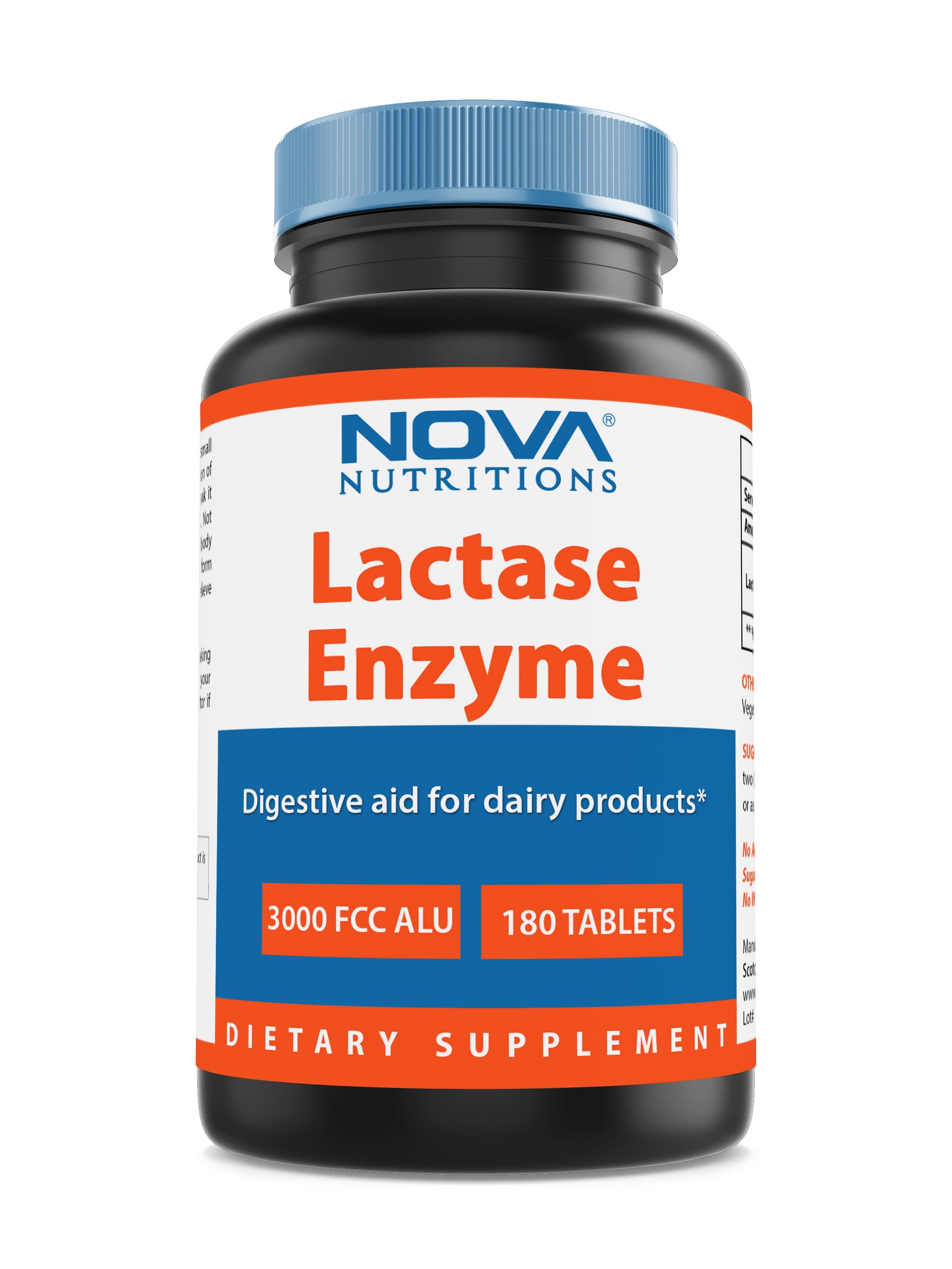 Nova Nutritions Lactase Enzyme 3000 FCC ALU Tablets, 180 Ct
