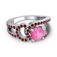 thumbnail image 3 of 2.50 Ct Round Shape Pink Sapphire & Garnet Gemstone New Wedding Ring for Fiancee Solid 14K White Gold Size 6.5 by Diamond-Capitals, 3 of 8