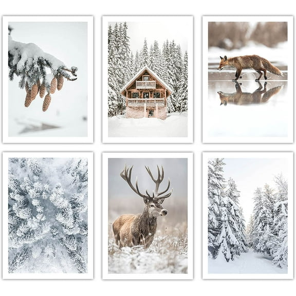 Canvas Poster Winter Nature Wall Art Prints | Set of 6 Christmas Poster for Room Decor | Snowy Forest Scenery Posters| 8"x10" Landscape Posters Wall Decor | Unframed (Nature