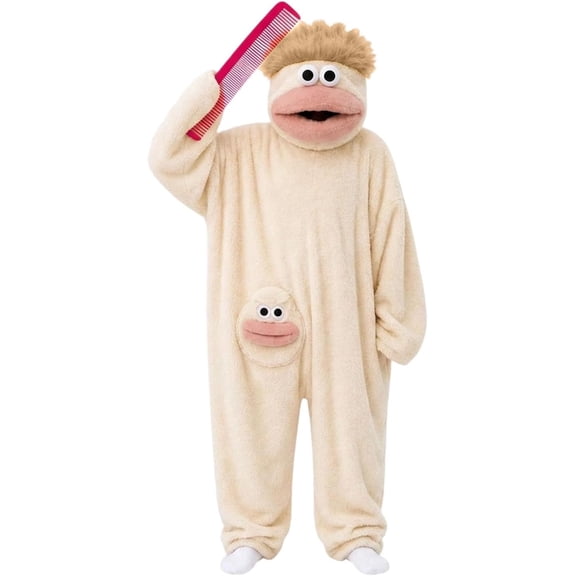 Funny Big Mouth Monster Onesie, Goofy Plush Cartoon Animal Costume, Ultra-Soft Halloween Cosplay Party Pajamas with Pocket & Pink Big Comb, Ages 2-10 Years