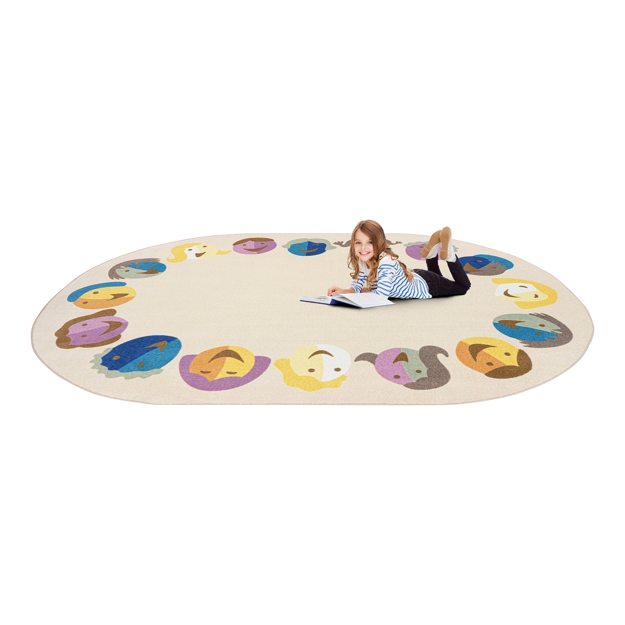 Joy Carpets Faces of Joy 5'4" x 7'8" Indoor Oval Area Rug in Color Multi