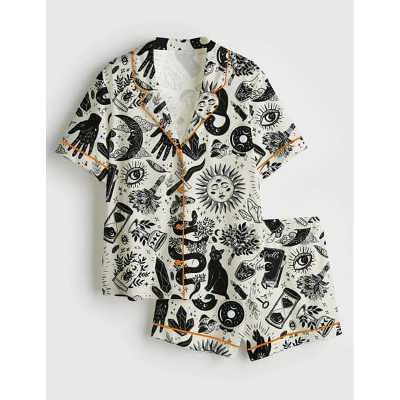 Mystic Sun & Moon Pajama Set | Short & Long Pants Witchy Sleepwear for Women