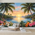 thumbnail image 7 of Wallpaper Tropical Sunset Palm Trees Vibrant Flowers Overlooking Peel and Stick Wall Murals 100"H x 144"W Removable PVC Wall Paper Self-Adhesive Wall Paintings Art Decor for Bedroom Living Room, 7 of 7